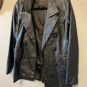 Blank NYC Black Leather Double-Breasted Blazer Jacket